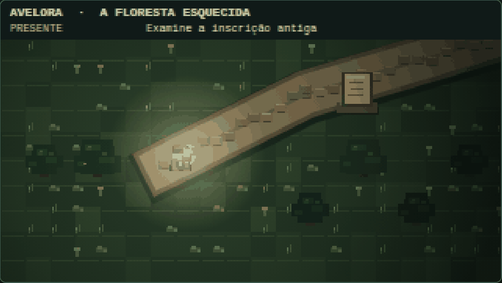 Captura da V1.1: cenário escuro com luz da lanterna, grama e musgo detalhados e árvores em camadas